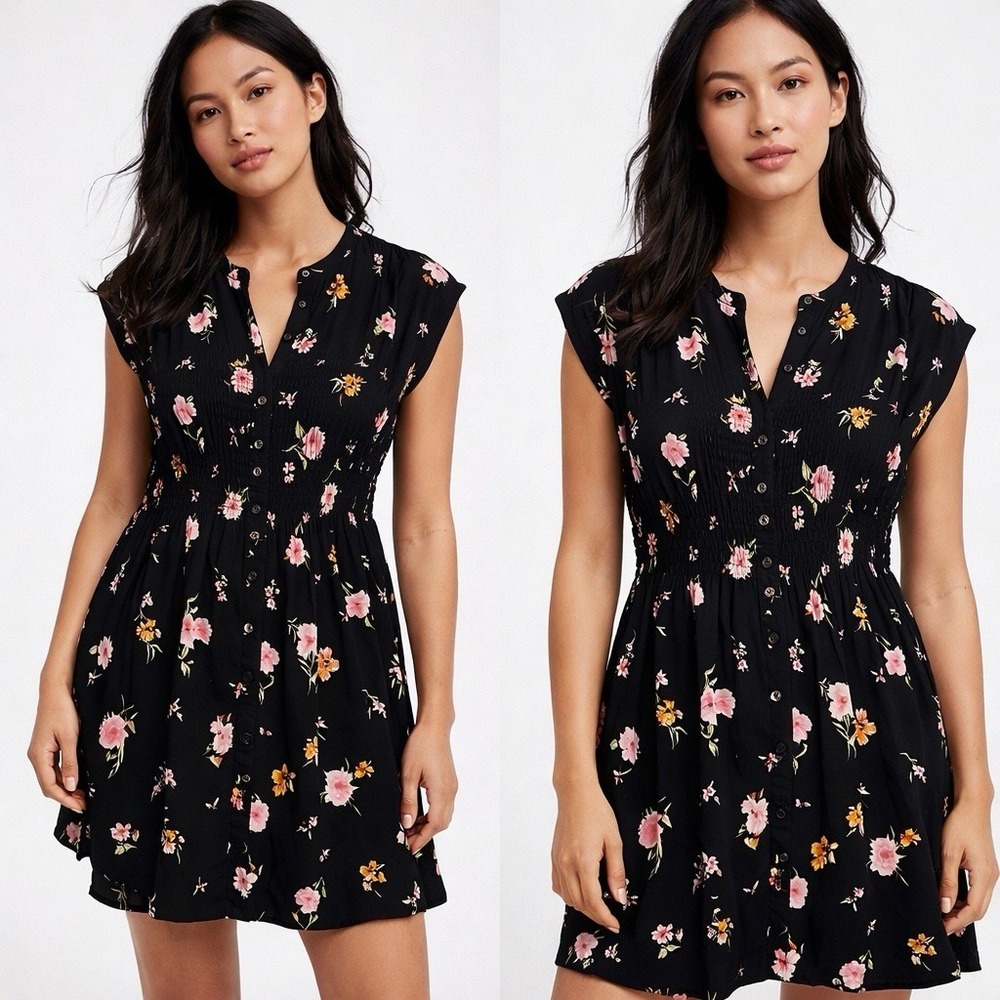 Free‎ People Black Floral Button Dress Small Cottagecore Coquette 90s Y2K Fairy